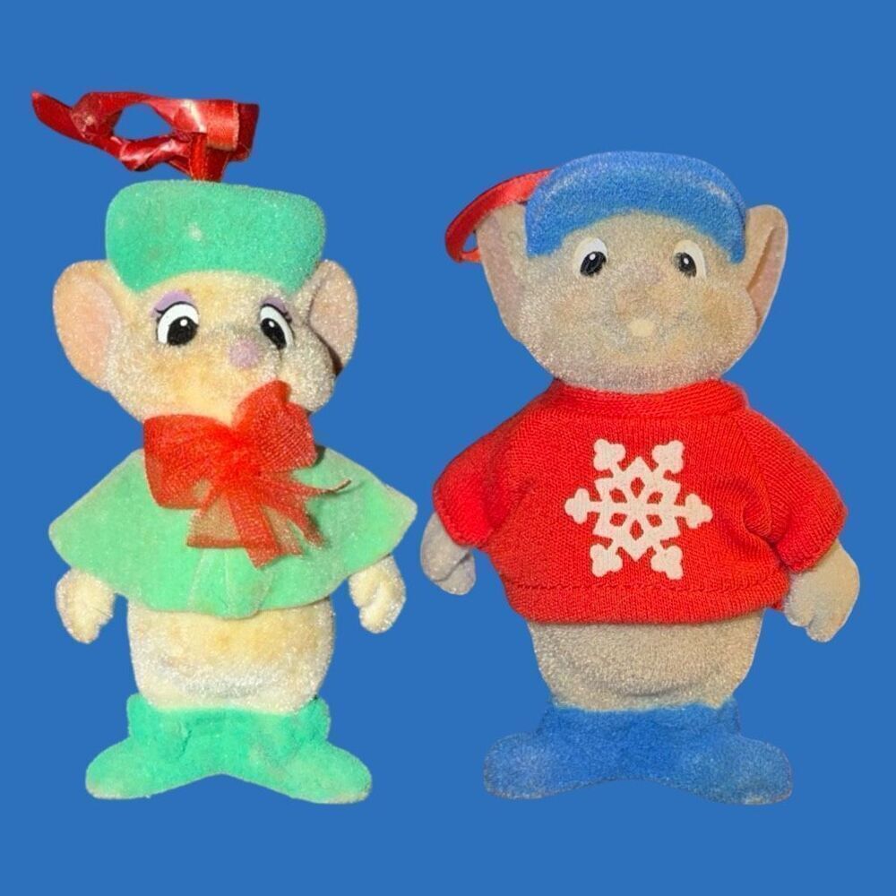 Vintage 1990 Disney Rescuers Miss Bianca Bernard Flock Christmas Ornaments B13 - Picture 9 of 15